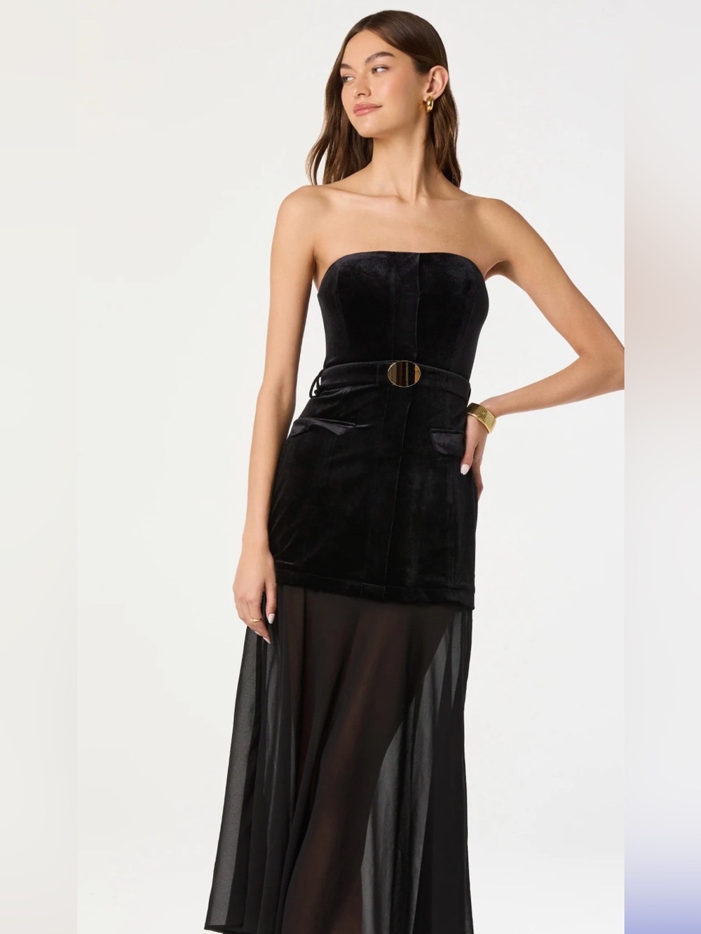 NEW Strapless Contrast Belted Midi Dress - ASTR